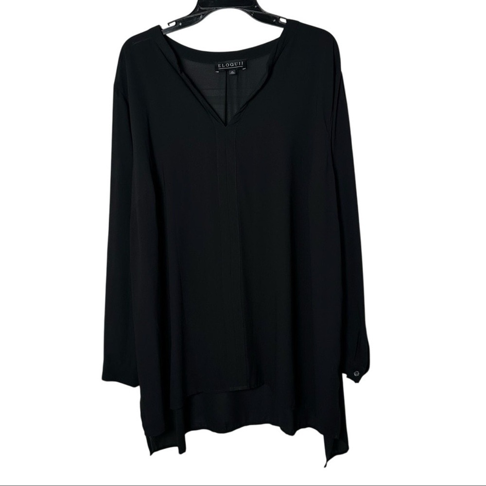 Eloquii Black Chiffon Tunic Top Long Sleeve V-Neck Flowy Relaxed Fit Sz 24 NWOT
